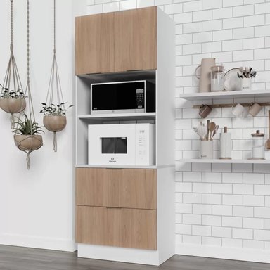 MUEBLE PARA MICROONDAS MILTON COLOR BLANCO/DUNA 2 PUERTAS 2 CAJONES TU MESITA