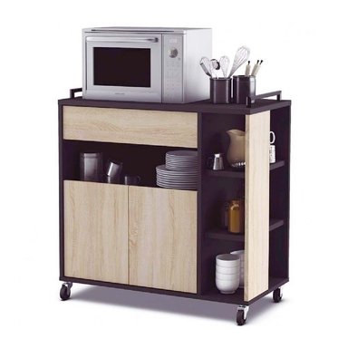 MUEBLE AUXILIAR DE COCINA TU MESITA MISSY COLOR NEGRO/ROBLE CON RUEDAS