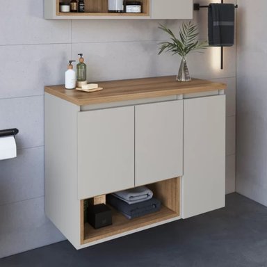 MUEBLE DE BAÑO FLOTANTE LUISA COLOR BLANCO/DUNA 3 PUERTAS TU MESITA