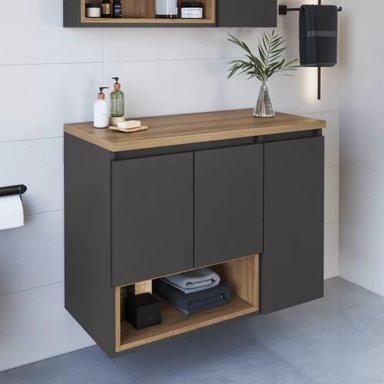 MUEBLE DE BAÑO FLOTANTE LUISA COLOR NEGRO/DUNA 3 PUERTAS TU MESITA