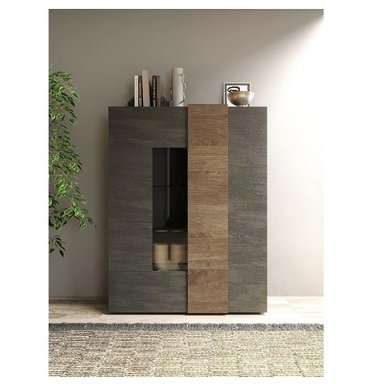 VITRINA MODERNA TU MESITA ARTIK COLOR GRIS OSCURO/ROBLE 2 PUERTAS