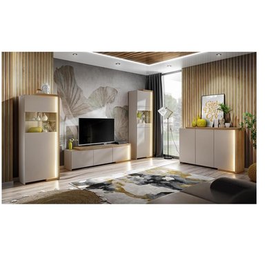 VITRINA ALTA MODERNA TU MESITA FABY COLOR BLANCO/DUNA 3 PUERTAS