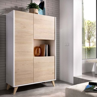 VITRINA MODERNA 3 PUERTAS TRAVIS COLOR BLANCO/DUNA TU MESITA