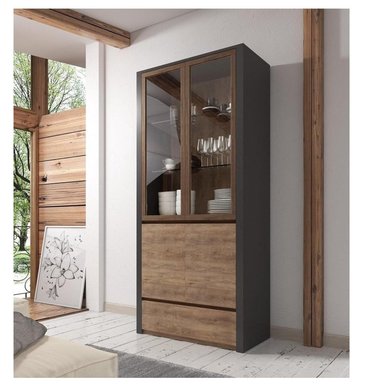 VITRINA ALTA TU MESITA MIRAMAR COLOR NEGRO/MARRÓN 4 PUERTAS 1 CAJÓN
