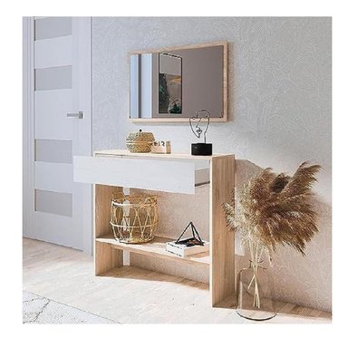 APARADOR CON ESPEJO TU MESITA MIRTHA COLOR DUNA/BLANCO 1 CAJÓN