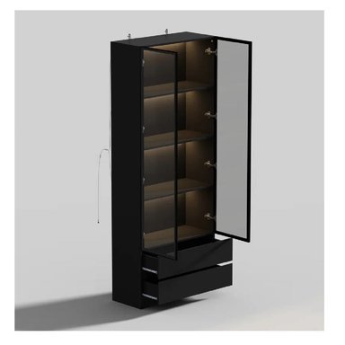 VITRINA CLÁSICA TU MESITA GIORGIA COLOR NEGRO 2 PUERTAS 2 CAJONES LUZ LED - 2