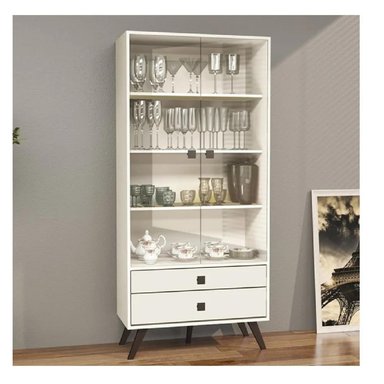 VITRINA CLÁSICA TU MESITA MOLDAVA COLOR BLANCO 2 PUERTAS 2 CAJONES