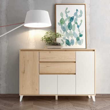 APARADOR FUNCIONAL SALVADOR 4 PUERTAS 2 CAJONES TU MESITA COLOR DUNA/BLANCO