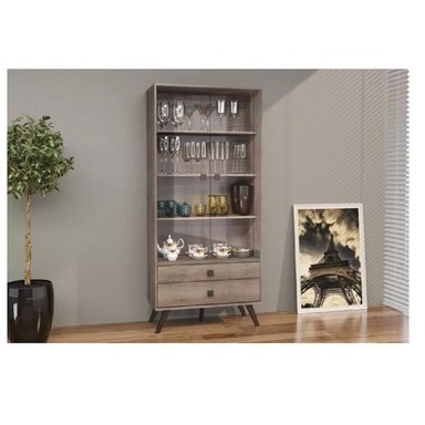 VITRINA CLÁSICA TU MESITA MOLDAVA COLOR MARRÓN RÚSTICO 2 PUERTAS 2 CAJONES