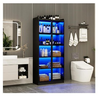 VITRINA MULTIUSOS TU MESITA GINA COLOR NEGRO 2 PUERTAS LUZ LED