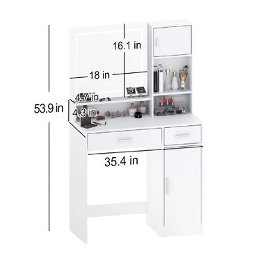 TOCADOR MODERNO TU MESITA ICARUS COLOR BLANCO 2 CAJONES 2 PUERTAS ESPEJO LED - 2