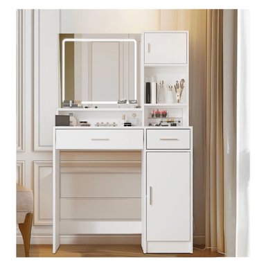 TOCADOR MODERNO TU MESITA ICARUS COLOR BLANCO 2 CAJONES 2 PUERTAS ESPEJO LED - 3