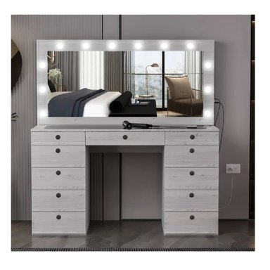 TOCADOR MODERNO TU MESITA SONIA COLOR GRIS 11 CAJONES ESPEJOS LED