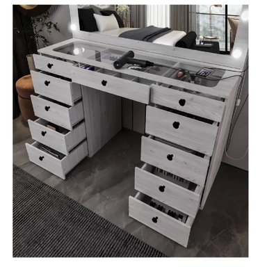 TOCADOR MODERNO TU MESITA SONIA COLOR GRIS 11 CAJONES ESPEJOS LED - 2