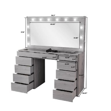 TOCADOR MODERNO TU MESITA SONIA COLOR GRIS 11 CAJONES ESPEJOS LED - 3