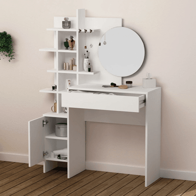 TOCADOR MULTIUSOS MIRIAM COLOR BLANCO 1 CAJÓN TU MESITA CON ESPEJO - 2