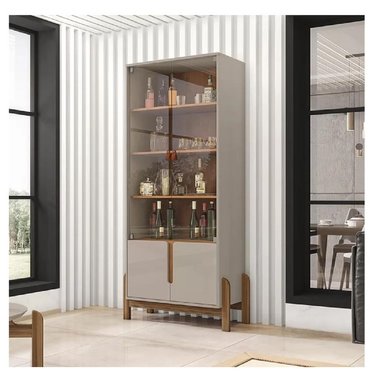 VITRINA MODERNA TU MESITA PALMER 4 PUERTAS COLOR GRIS CLARO/MARRÓN