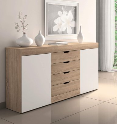 APARADOR MODERNO 4 CAJONES LORENZO COLOR BLANCO/MACADAMIA TU MESITA