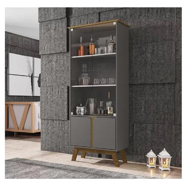 VITRINA MULTIUSOS TU MESITA MARSELLA COLOR GRIS/MARRÓN 4 PUERTAS