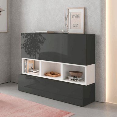 APARADOR RECIBIDOR MODERNO CHARLIE COLOR NEGRO/BLANCO TU MESITA 3 CAJONES 1 PUERTA