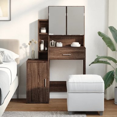 TOCADOR MODERNO TU MESITA BRUCE COLOR MARRÓN 3 PUERTAS 1 CAJON MAS ESPEJOS - 2