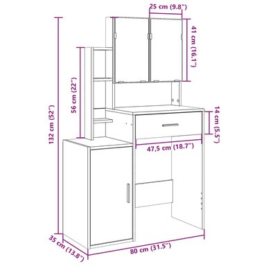 TOCADOR MODERNO TU MESITA BRUCE COLOR MARRÓN 3 PUERTAS 1 CAJON MAS ESPEJOS - 3