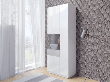 VITRINA MODERNA COLOR BLANCO/GRIS KATAMARINA 2 PUERTAS CON VIDRIO TU MESITA