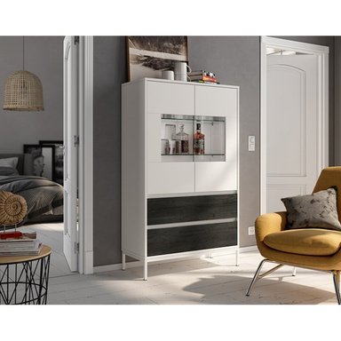 VITRINA 2 PUERTAS LUCIO COLOR BLANCO/NEGRO 2 CAJONES TU MESITA