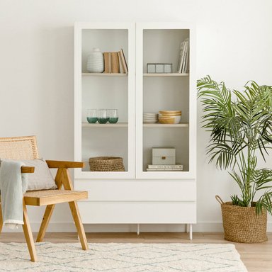 VITRINA ALTA 2 PUERTAS 2 CAJONES DUBAI COLOR BLANCO TU MESITA