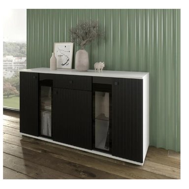 APARADOR MODERNO TU MESITA MORGAN COLOR BLANCO/NEGRO 3 PUERTAS 1 CAJÓN