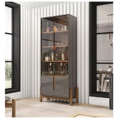 VITRINA MODERNA TU MESITA PALMER 4 PUERTAS COLOR GRIS OSCURO/MARRÓN