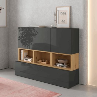 APARADOR RECIBIDOR MODERNO CHARLIE COLOR NEGRO/MARRÓN TU MESITA 3 CAJONES 1 PUERTA