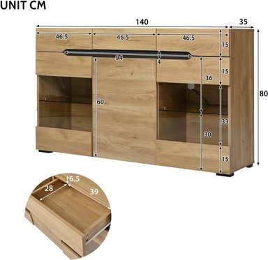 APARADOR CON LUZ MODERNO FOSATTI 3 CAJONES 3 PUERTAS TU MESITA - 2