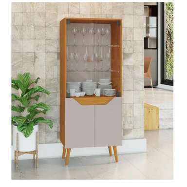 VITRINA CLÁSICA TU MESITA LOREN 2 PUERTAS COLOR HAYA/GRIS CLARO