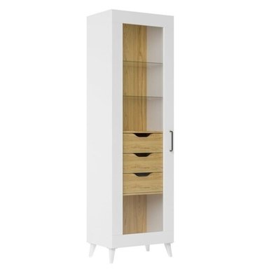 VITRINA MODERNA ROCHY 1 PUERTA 3 CAJONES TU MESITA COLOR BLANCO/DUNA