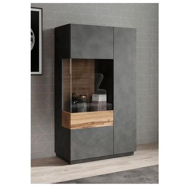 VITRINA MODERNA TU MESITA MALABAR COLOR GRIS OSCURO/ROBLE 2 PUERTAS