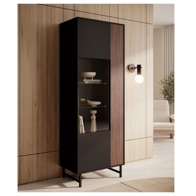 VITRINA MODERNA ALTA TU MESITA SANTIAGO COLOR NEGRO/MARRÓN 2 PUERTAS