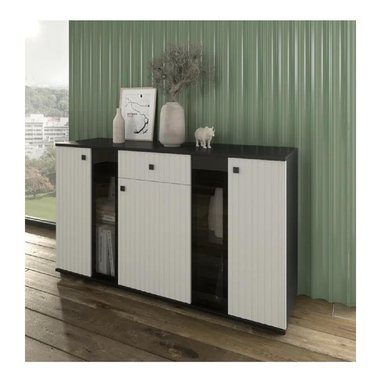 APARADOR MODERNO TU MESITA MORGAN COLOR NEGRO/BLANCO 3 PUERTAS 1 CAJÓN