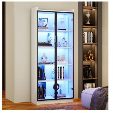 VITRINA MULTIUSOS TU MESITA GINA COLOR BLANCO 2 PUERTAS LUZ LED