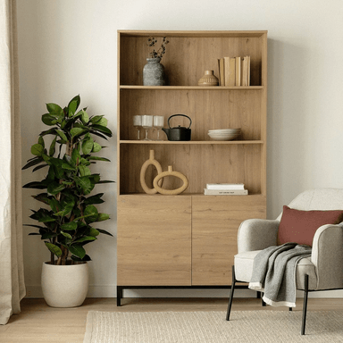 APARADOR CON ESTANTERIA NÓRDICO FAUSTO COLOR DUNA TU MESITA