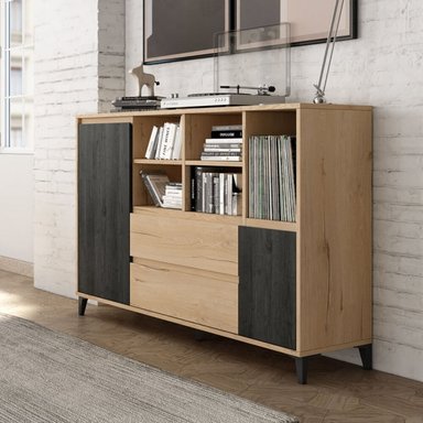 APARADOR MODERNO CHIARA 2 PUERTAS 2 CAJONES TU MESITA COLOR DUNA/NEGRO