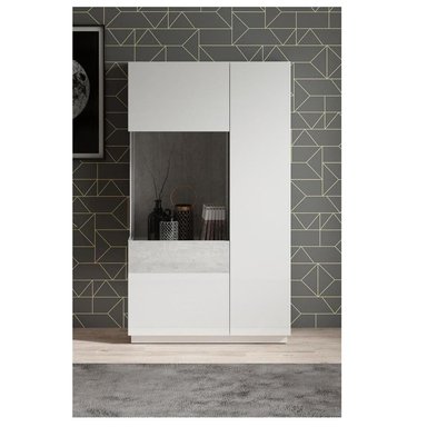 VITRINA MODERNA TU MESITA MALABAR COLOR BLANCO/GRIS 2 PUERTAS
