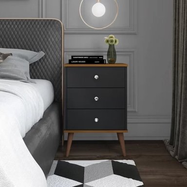 MESA DE NOCHE CLÁSICA 3 CAJONES ROSALIA COLOR NEGRO TU MESITA