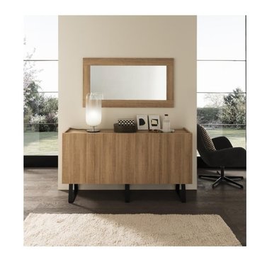 APARADOR MODERNO CON ESPEJO TU MESITA JASPER COLOR ROVERE 4 PUERTAS