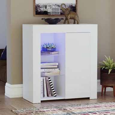 APARADOR RECIBIDOR CON LUZ LED FORREST 1 PUERTA TU MESITA COLOR BLANCO