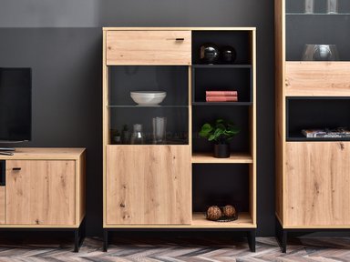 VITRINA MODERNA FLAVIA 1 PUERTA MAS REPISAS TU MESITA COLOR DUNA