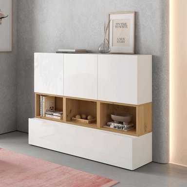 APARADOR RECIBIDOR MODERNO CHARLIE COLOR BLANCO/MARRÓN TU MESITA 3 CAJONES 1 PUERTA