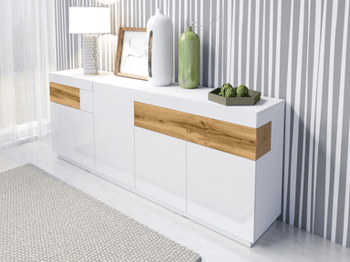 APARADOR LARGO KATAMARINA 4 PUERTAS 2 CAJONES TU MESITA COLOR BLANCO/DUNA