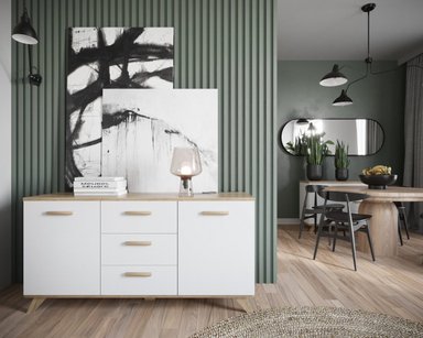 APARADOR MODERNO KATE COLOR BLANCO/DUNA 3 CAJONES 2 PUERTAS TU MESITA