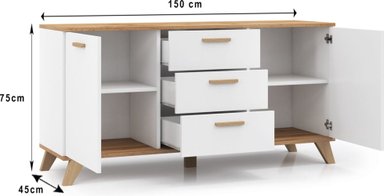 APARADOR MODERNO KATE COLOR BLANCO/DUNA 3 CAJONES 2 PUERTAS TU MESITA - 3
